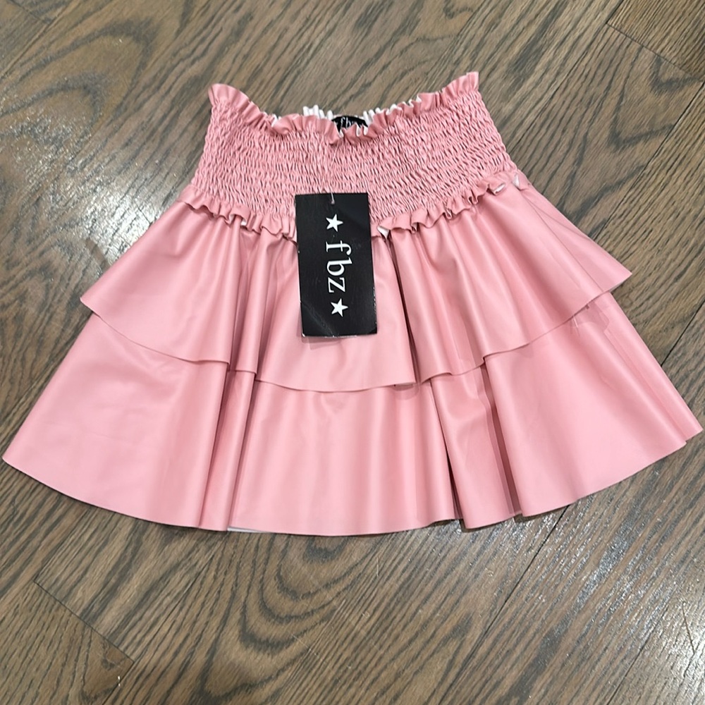 Flowers By Zoe Girls Pink Pleather Ruffle Skirt